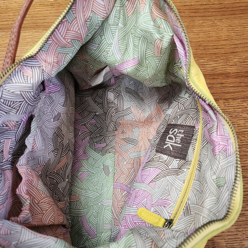 The Sak Kendra Leather Hobo Bag in Yellow, Brown, with Metallic Detail. - Picture 7 of 13